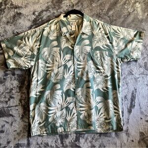 Cherokee Waikiki Wear Shirt Mens XL Hawaiian Floral Button Up Green Camp Island